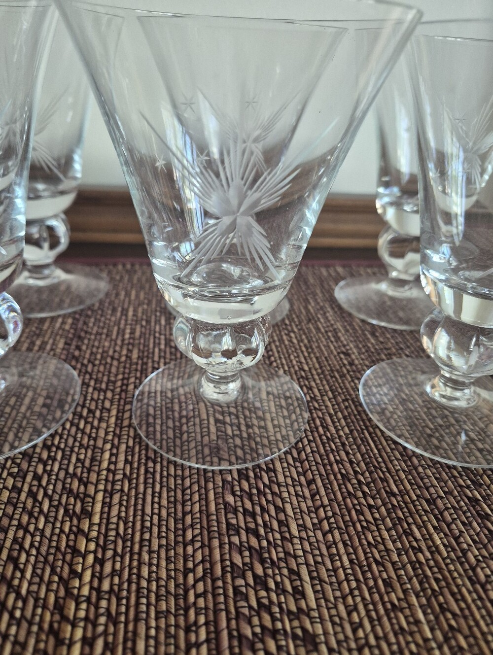 Crystal Etched Stemware - Clear Cut-Glass Wine/Water Glasses (Set of 6) - Picture 4 of 6